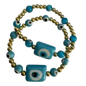 Eye Beaded Bracelet - Black and Blue